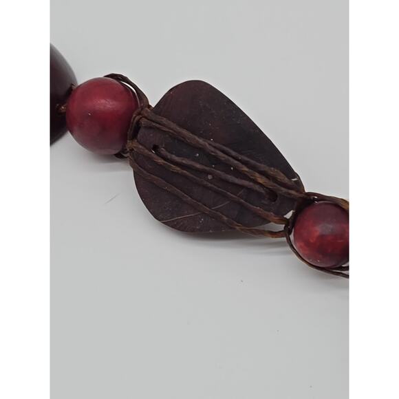 Tribal Plum Purple Artisan Tagua Nut Wrapped Bead Necklace Button Toggle Closure - Picture 13 of 16